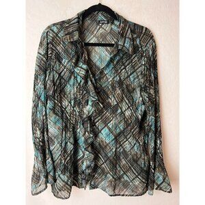 Apt 9 Novelty Print Teal Multicolor Blouse Size XL Sheer